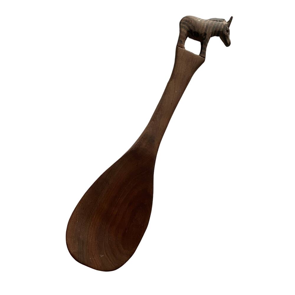 Vintage wooden spoon, hand carved, zebra 12 inch